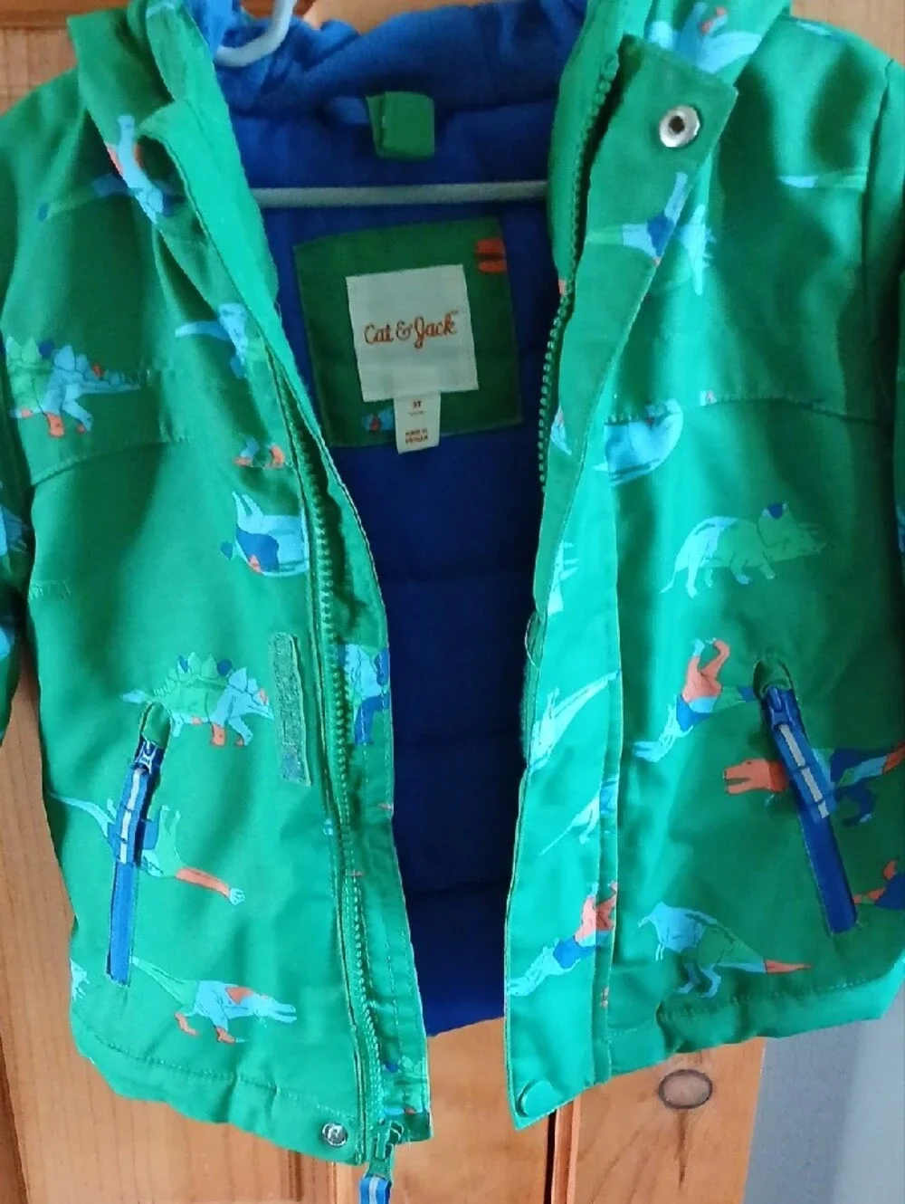 Cat & Jack Green Dino Print Puffer Jacket with Hood